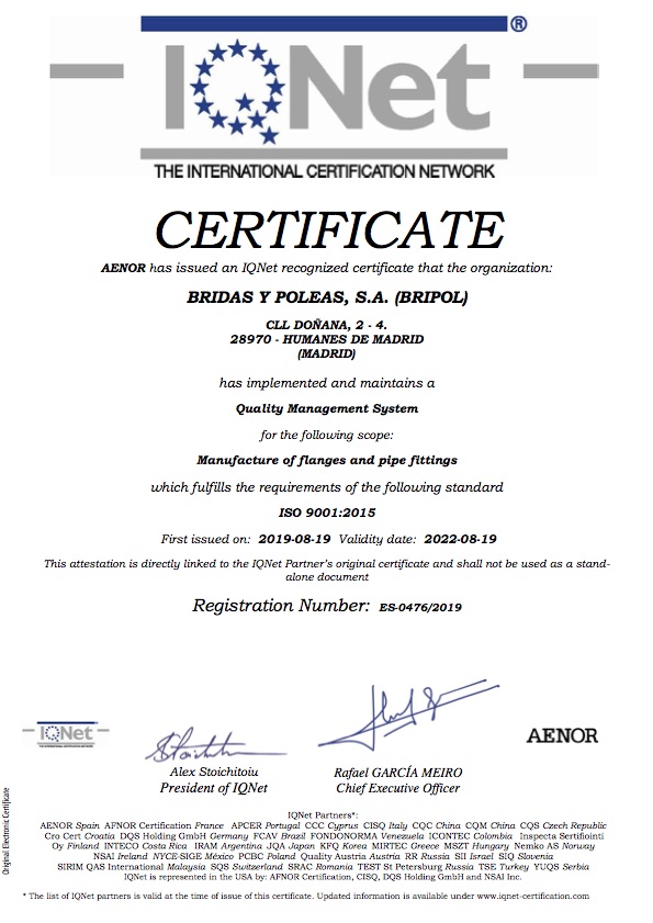 Certificado Internacional IQNetES Bripol SA